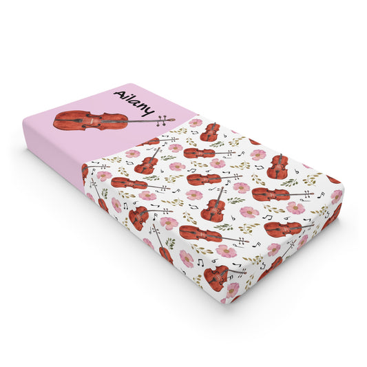 Violin Floral Baby Changing Pad Cover — Personalized Name Option