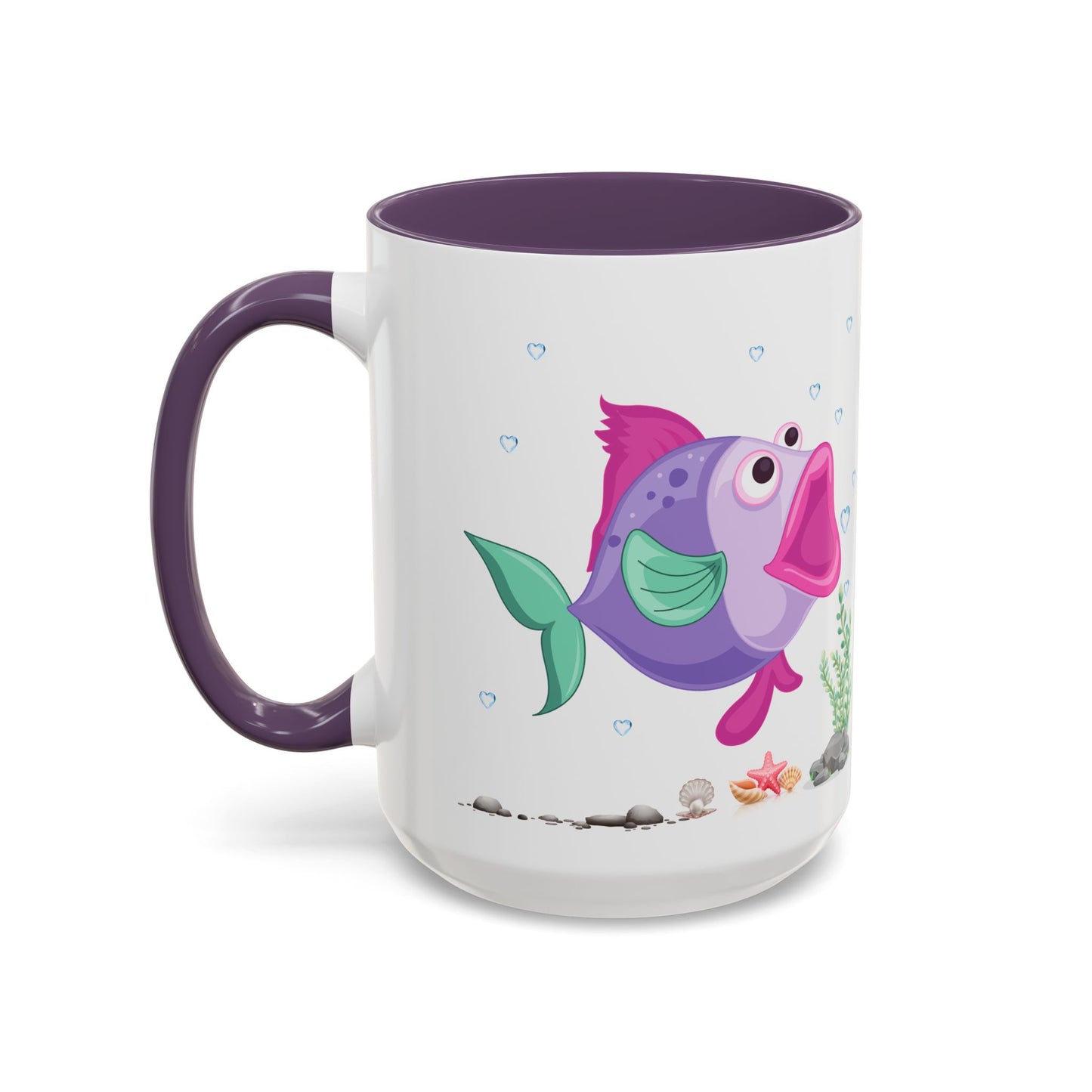 Fish with open mouth bubbles and underwater flora. Coffee Mug