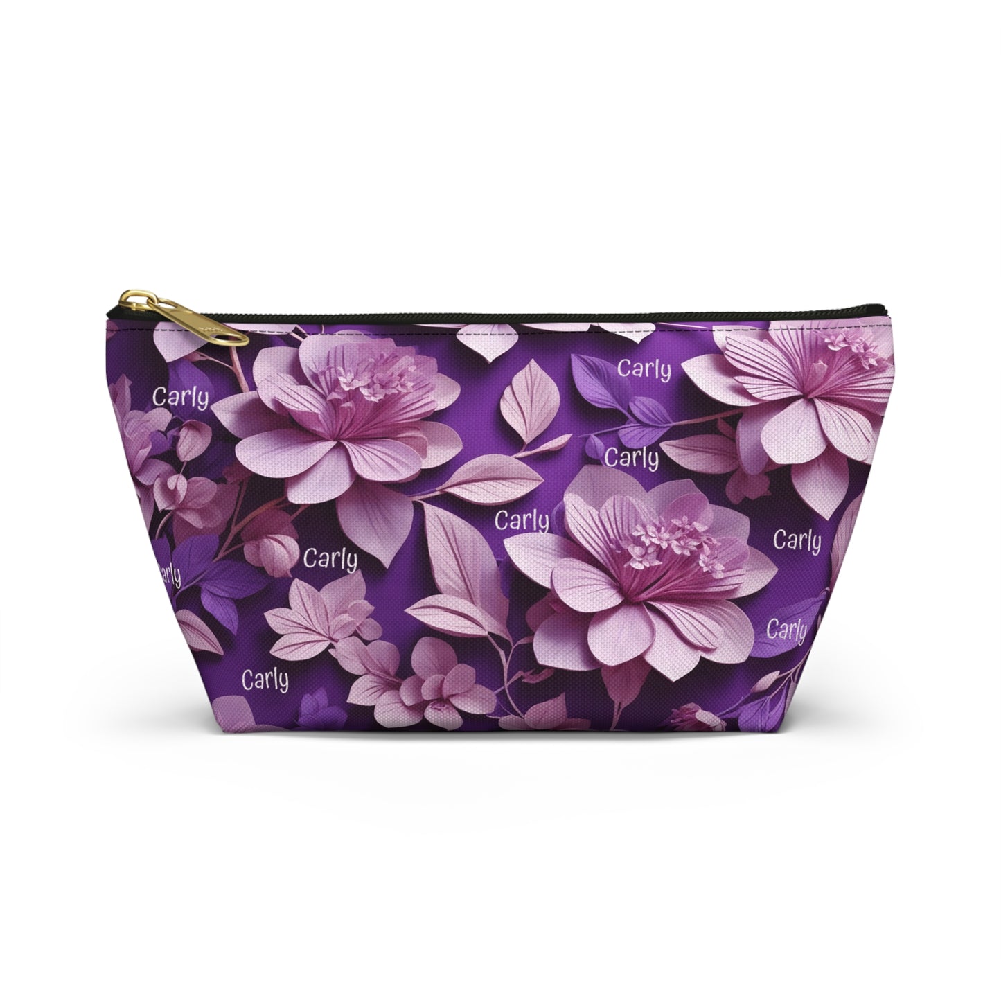 Floral Purple Makeup Bag — Personalized Carly Cosmetic Pouch