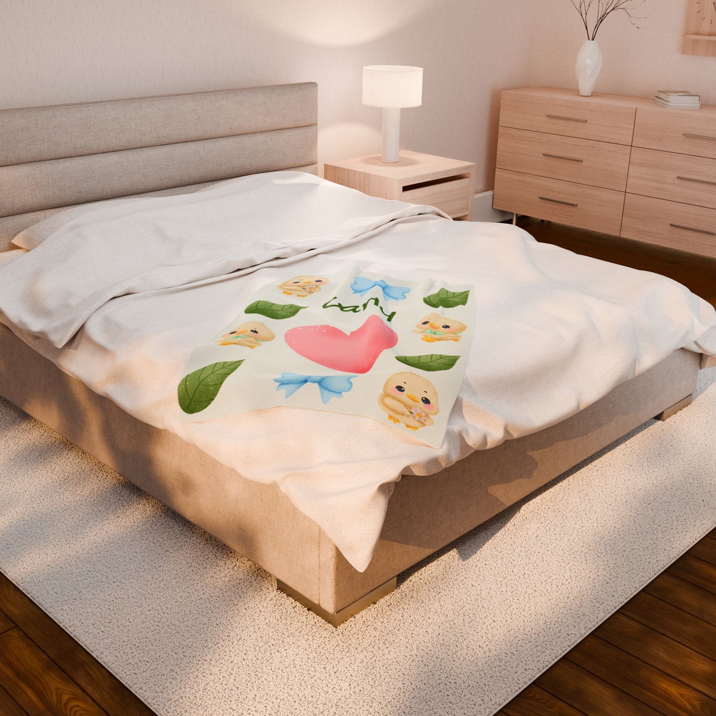 Personalized Velveteen Plush Blanket with Cute Ducklings - Cozy Gift for Kids, Baby Shower, Nursery Decor, Soft Throw for All Occasions