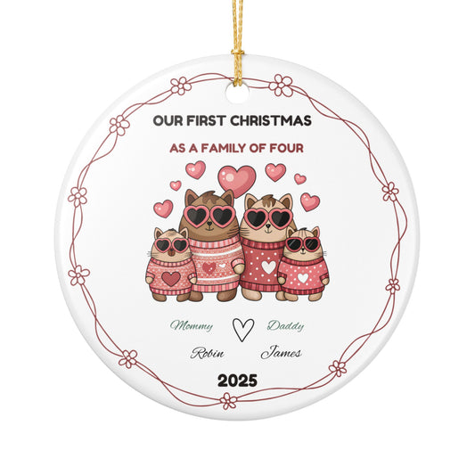 Family Christmas Ornament, Personalized Keepsake for First Christmas, Holiday Decor, Pet Lover Gift, Custom Family Tree Decor