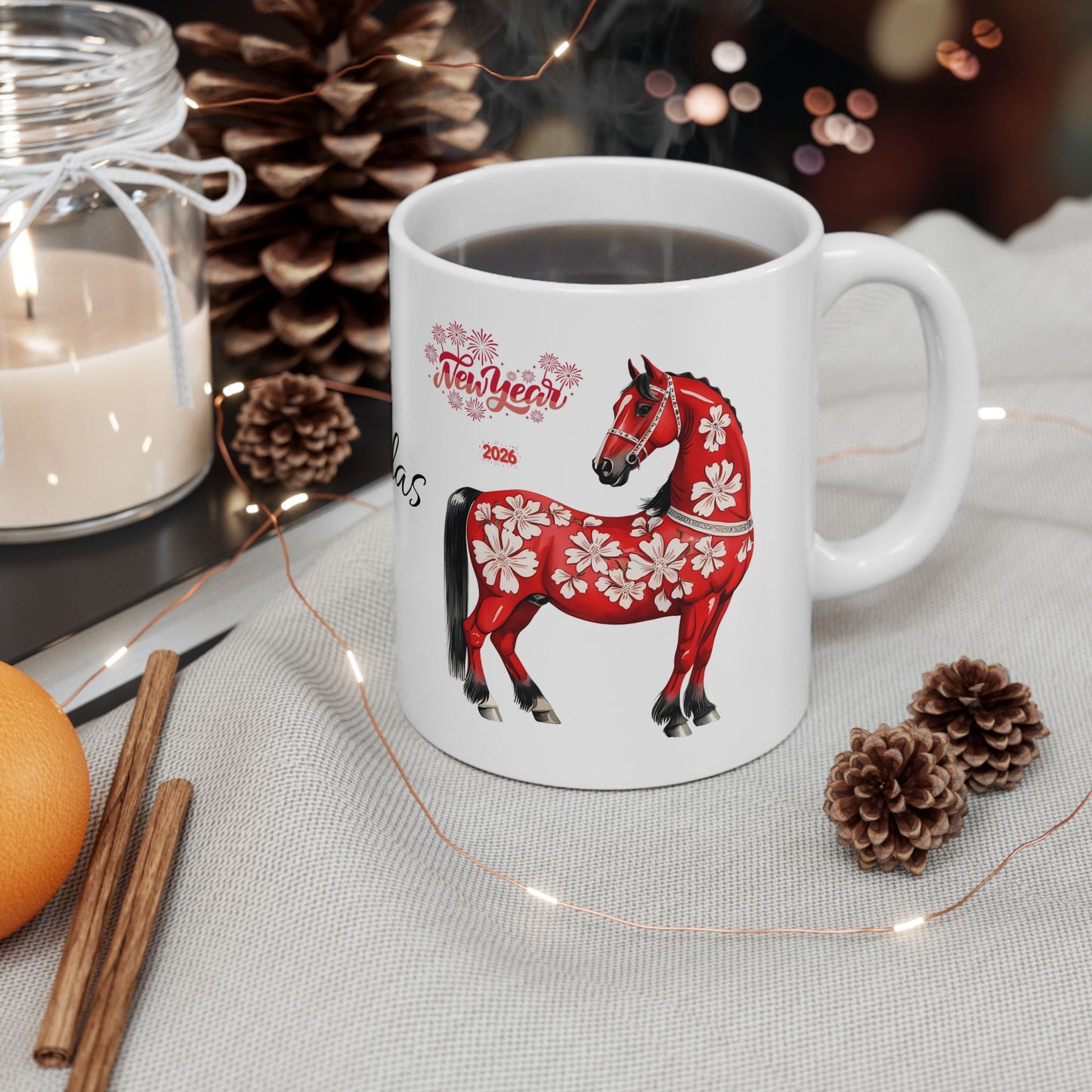 Personalized Red Floral Cow Mug — Custom Name Ceramic Coffee Cup (11oz/15oz)