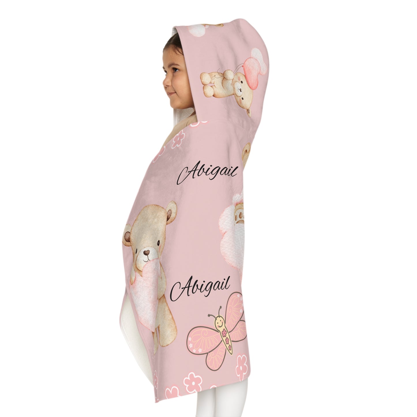 Personalized Baby Bear Hooded Towel – Pink Name Cuddle Design