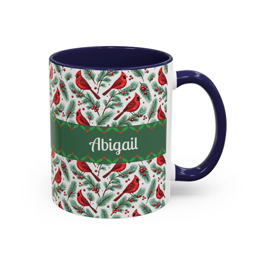 Personalized Holiday Coffee Mug, Festive Cardinal Mug, Custom Name Mug, Christmas Gift, Winter Decor, Drinkware