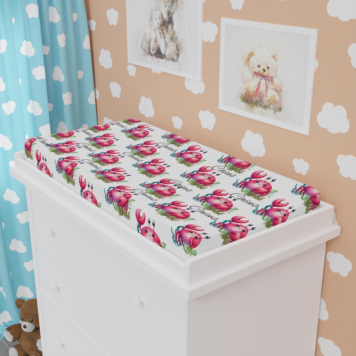 Pink Floral Bunny Baby Changing Pad Cover – Cute Waterproof Nursery Accessory