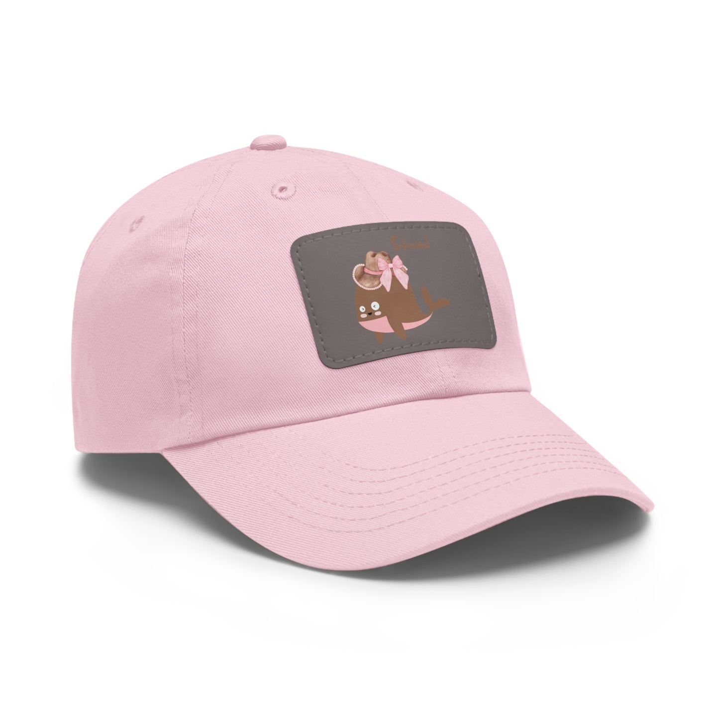 Whale wearing a cowboy hat with a pink bow Dad Hat with Leather Patch (Rectangle)