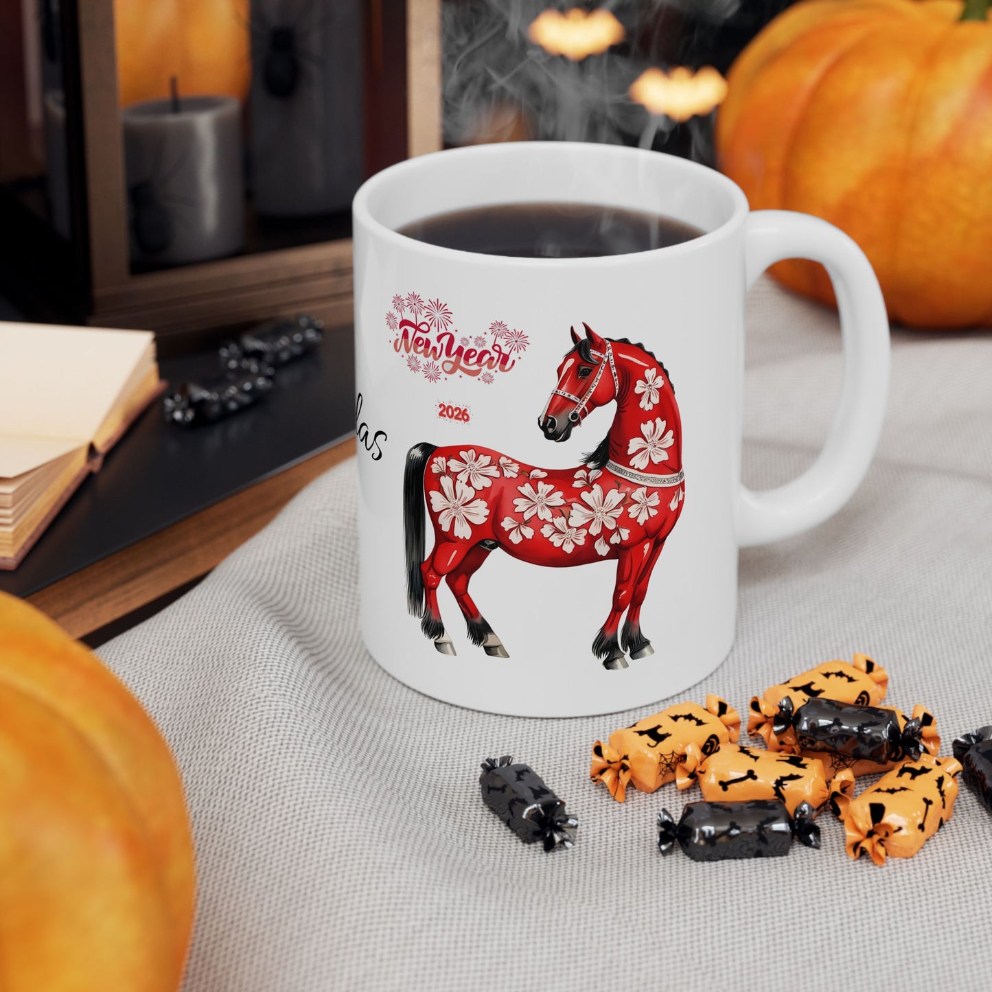 Personalized Red Floral Cow Mug — Custom Name Ceramic Coffee Cup (11oz/15oz)