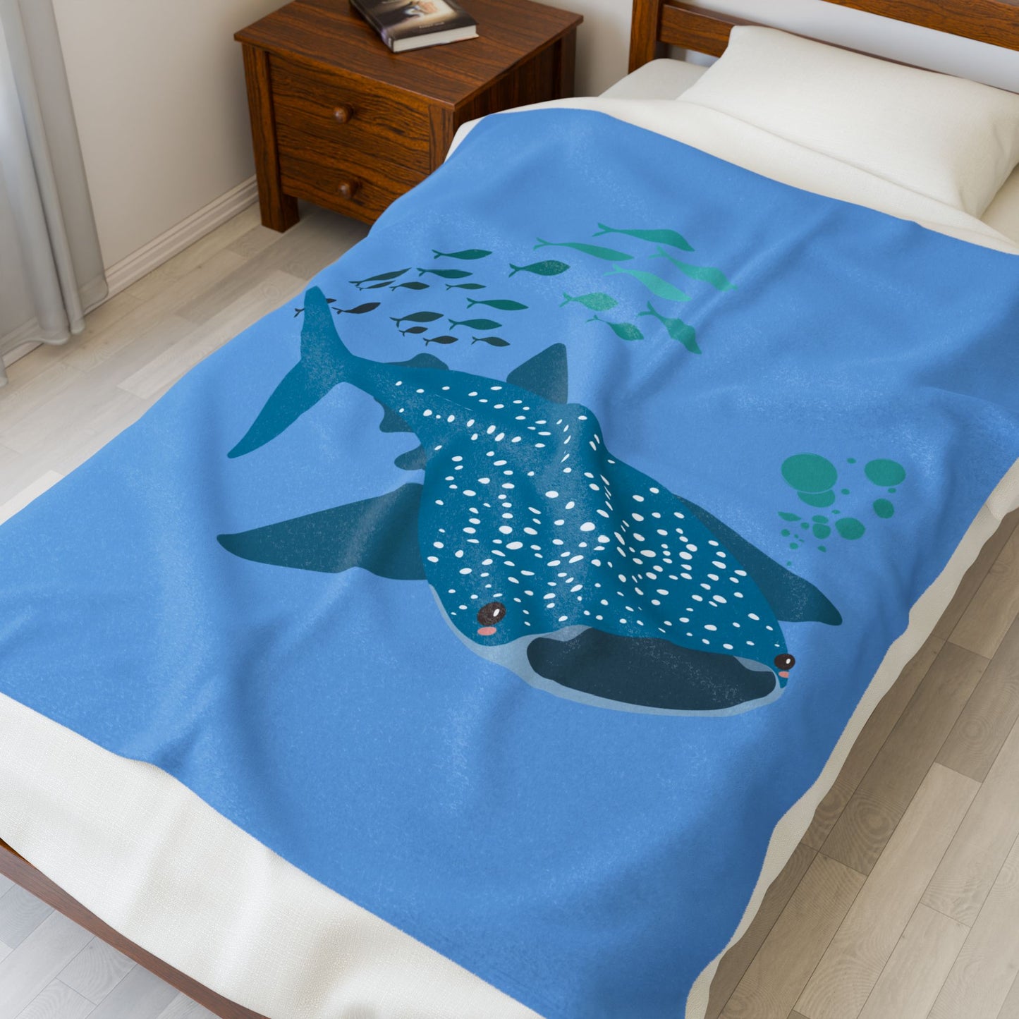 Whale Shark school of fish and buddles Velveteen Plush Blanket