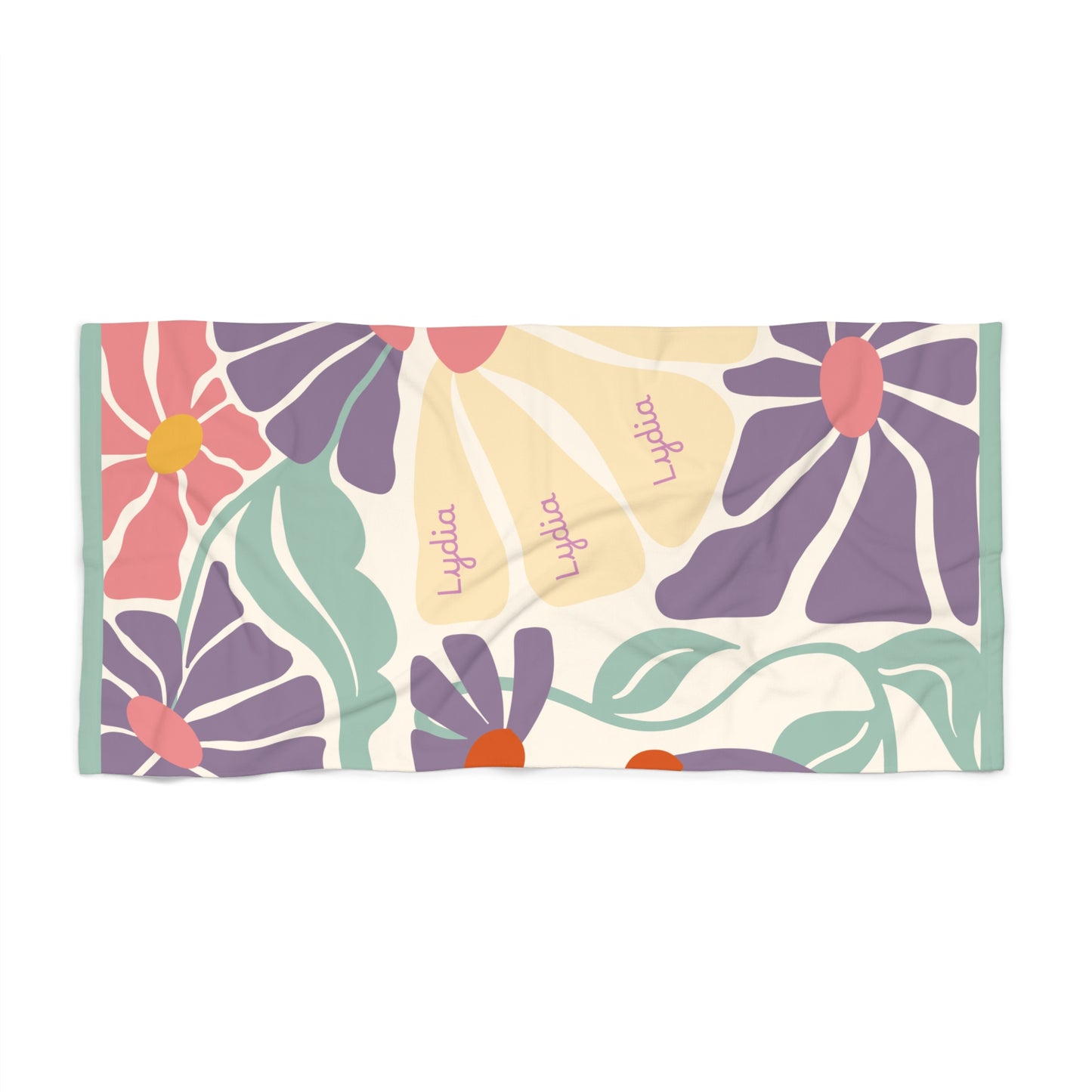 Floral Sunset Beach Towel — Pastel Tropical Flowers Personalized
