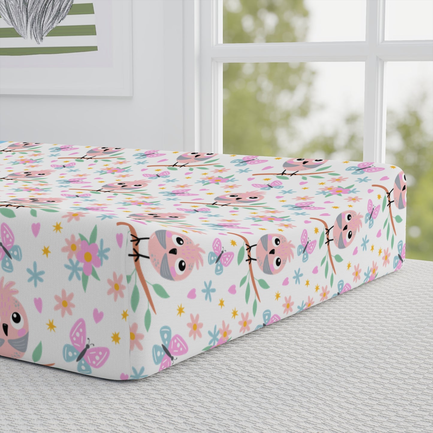 Personalized Owl Baby Changing Pad Cover — Cute Floral Nursery Accent