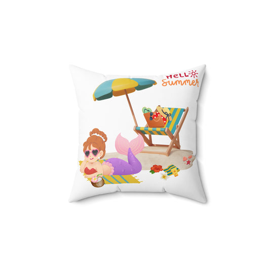 The mermaid and her school fish Spun Polyester Square Pillow