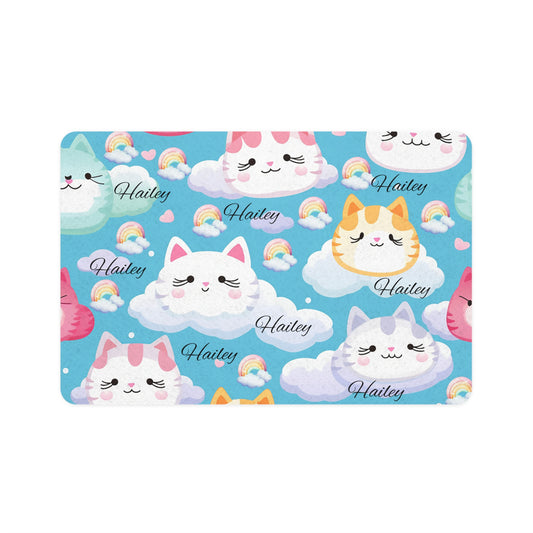 Personalized Cute Cat Pet Food Mat (12x18) – Waterproof Cat Placemat with Name Option