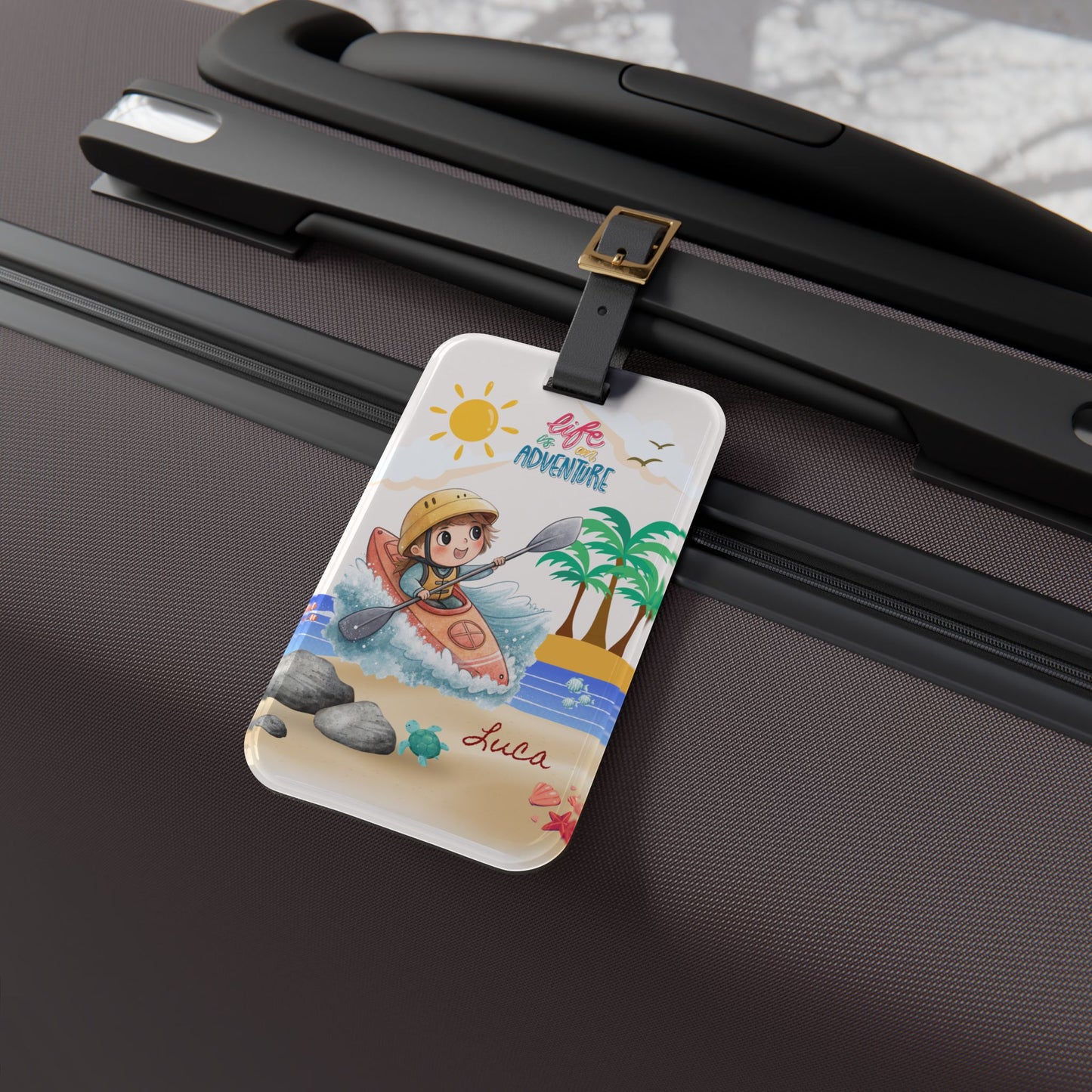 Kayak Adventure Luggage Tag — 'Life Adventure' Beach Kayaker Personalized Travel ID