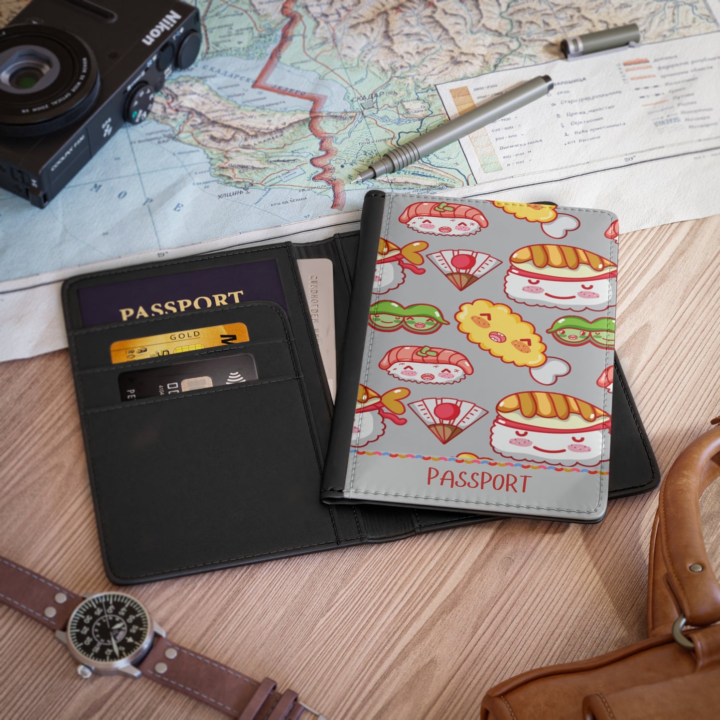Cute Sushi Passport Cover — Kawaii Food Travel Wallet