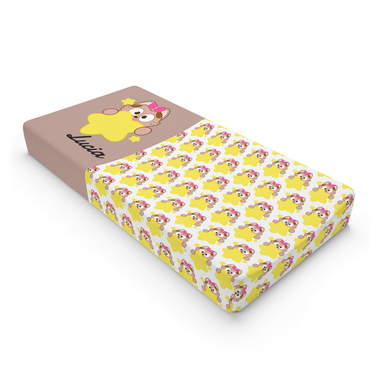Changing Pad Cover — Cute Yellow Star Bear Pattern with Personalized Name