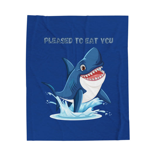 Humorous cartoon shark with threatening text Velveteen Plush Blanket