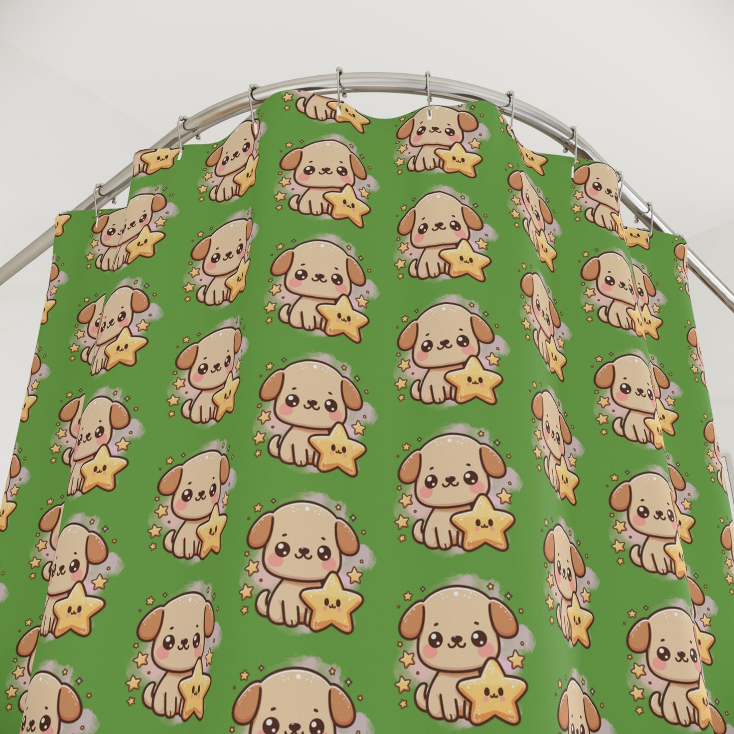 Cute Puppy Star Pattern Shower Curtain – Kawaii Dog Bathroom Decor