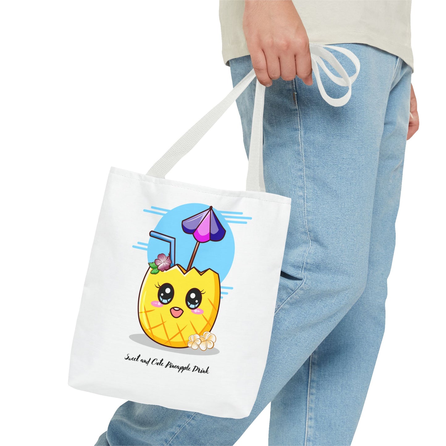 Pineapple Picnic Tote Bag — Cute Kawaii Tropical Drink Design