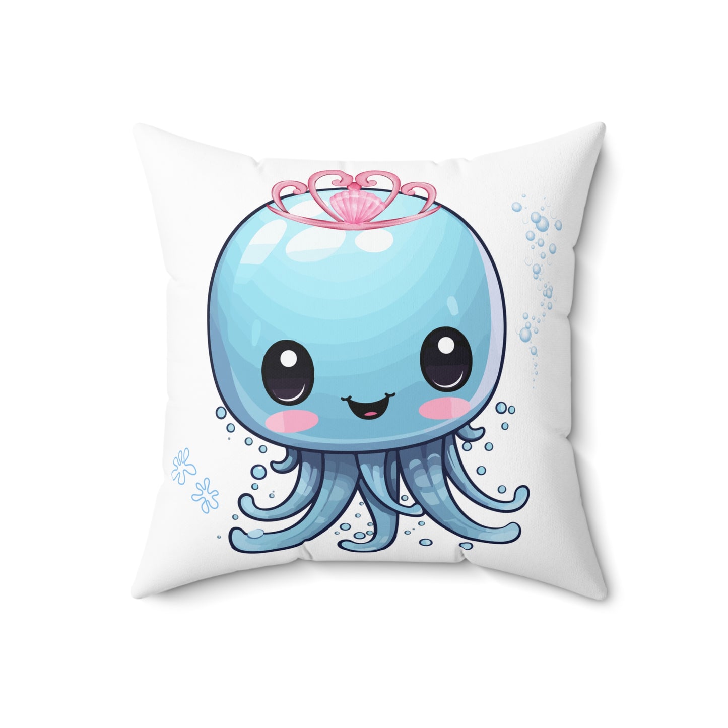 Blue jellyfish with a pink tiara Spun Polyester Square Pillow