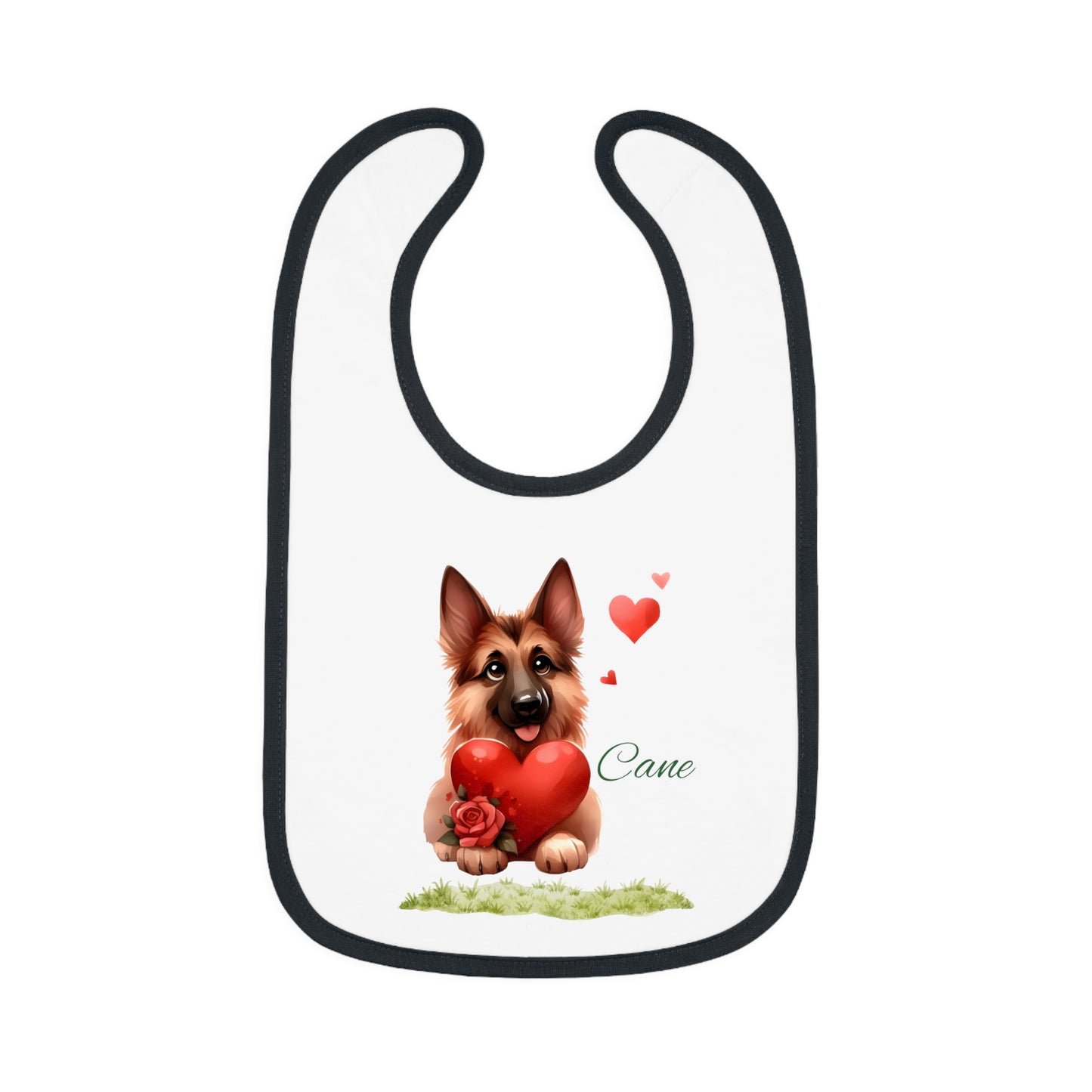 German Shepherd Baby Bib — Cute Puppy Holding Heart Valentine Infant Bib