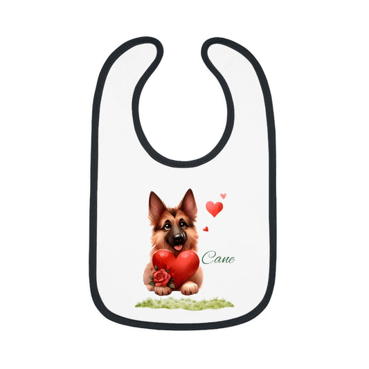 German Shepherd Baby Bib — Cute Puppy Holding Heart Valentine Infant Bib