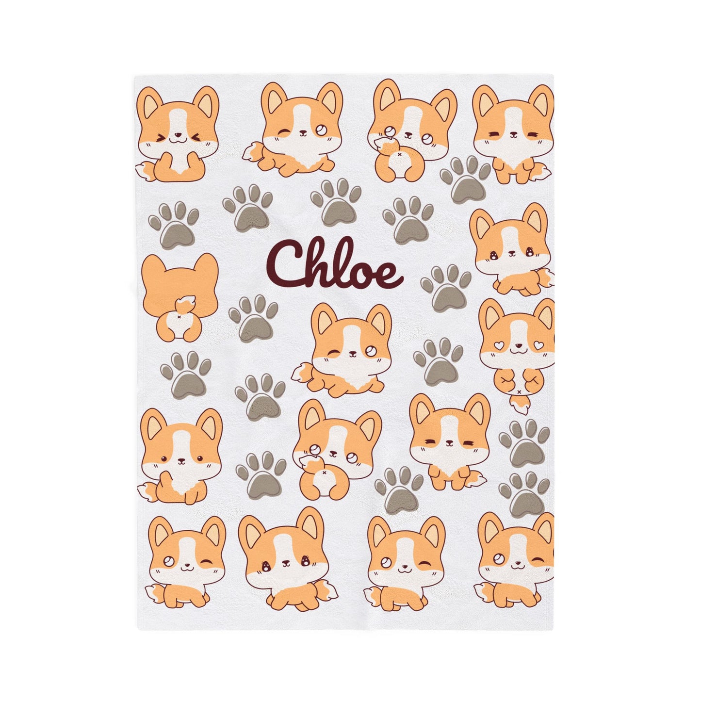 Personalized Velveteen Plush Blanket with Cute Corgis, Pet Lovers Gift, Cozy Home Decor, Kids Comfort Blanket, Custom Name Blanket