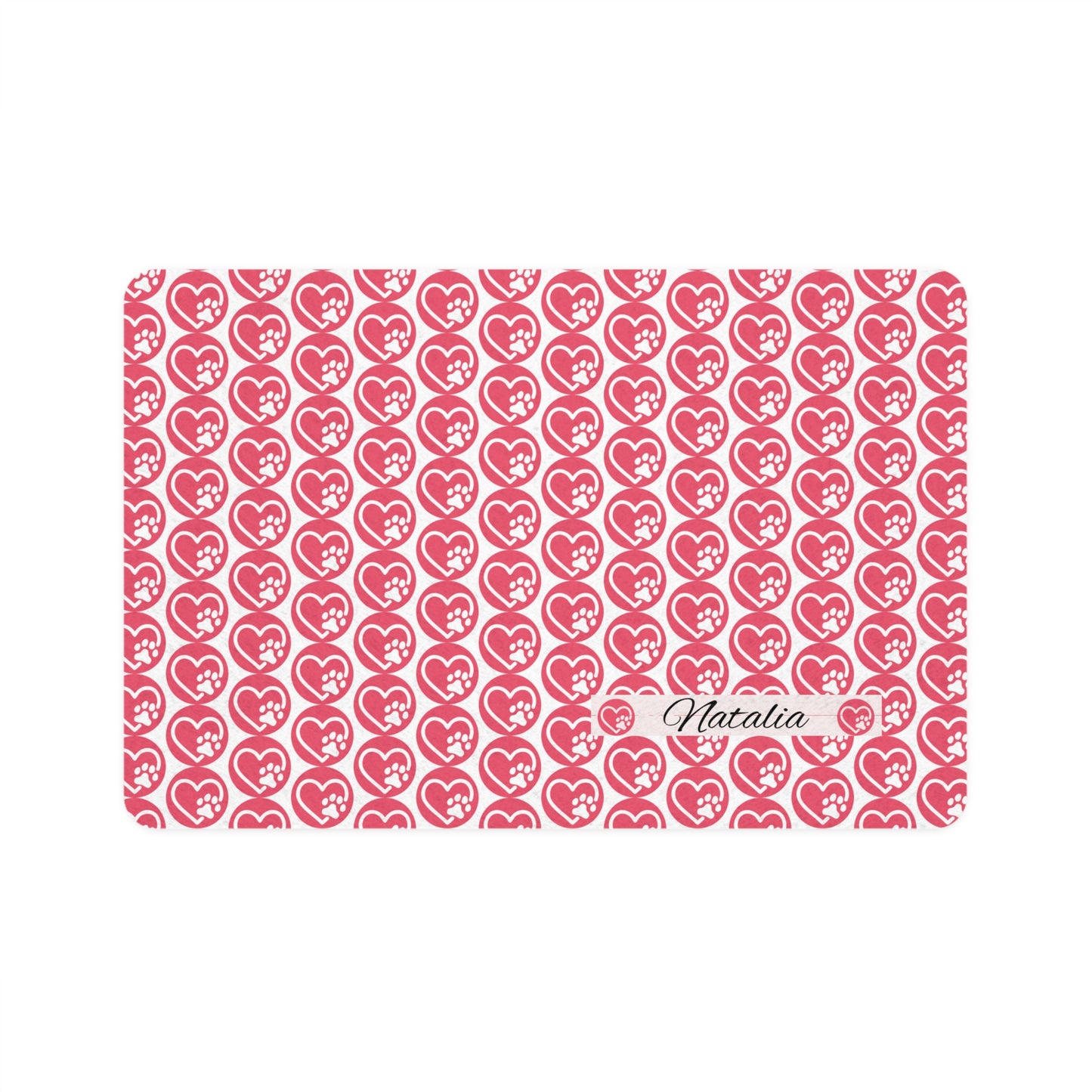 Personalized Pink Heart Paw Pet Food Mat (12x18) — Custom Name Pet Placemat for Cats & Dogs