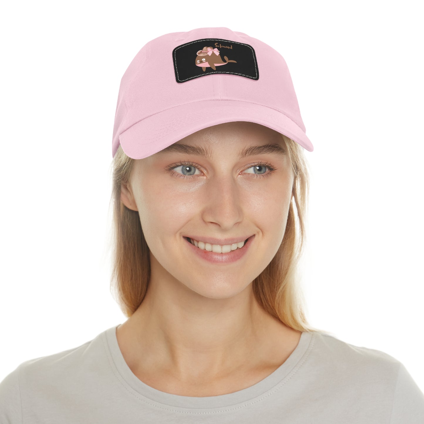 Whale wearing a cowboy hat with a pink bow Dad Hat with Leather Patch (Rectangle)