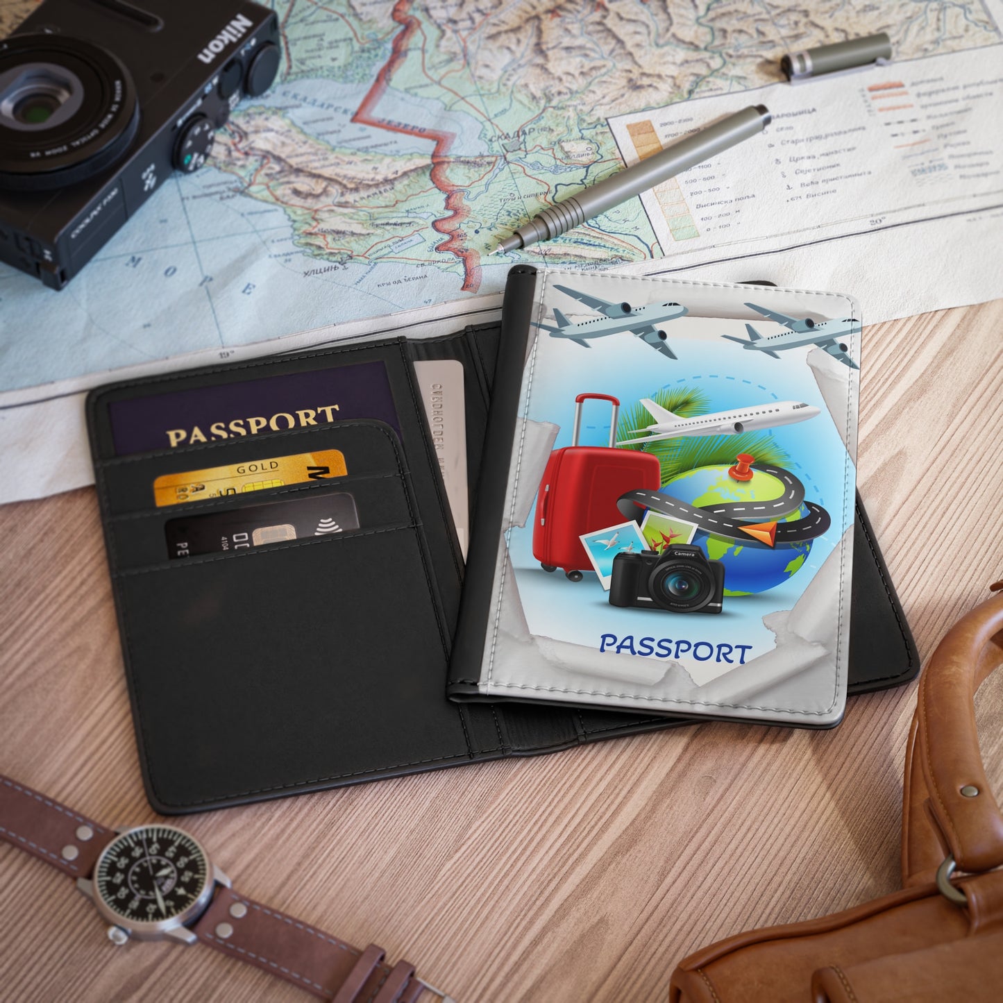 Travel Passport Cover — Luggage, Planes & Camera Design