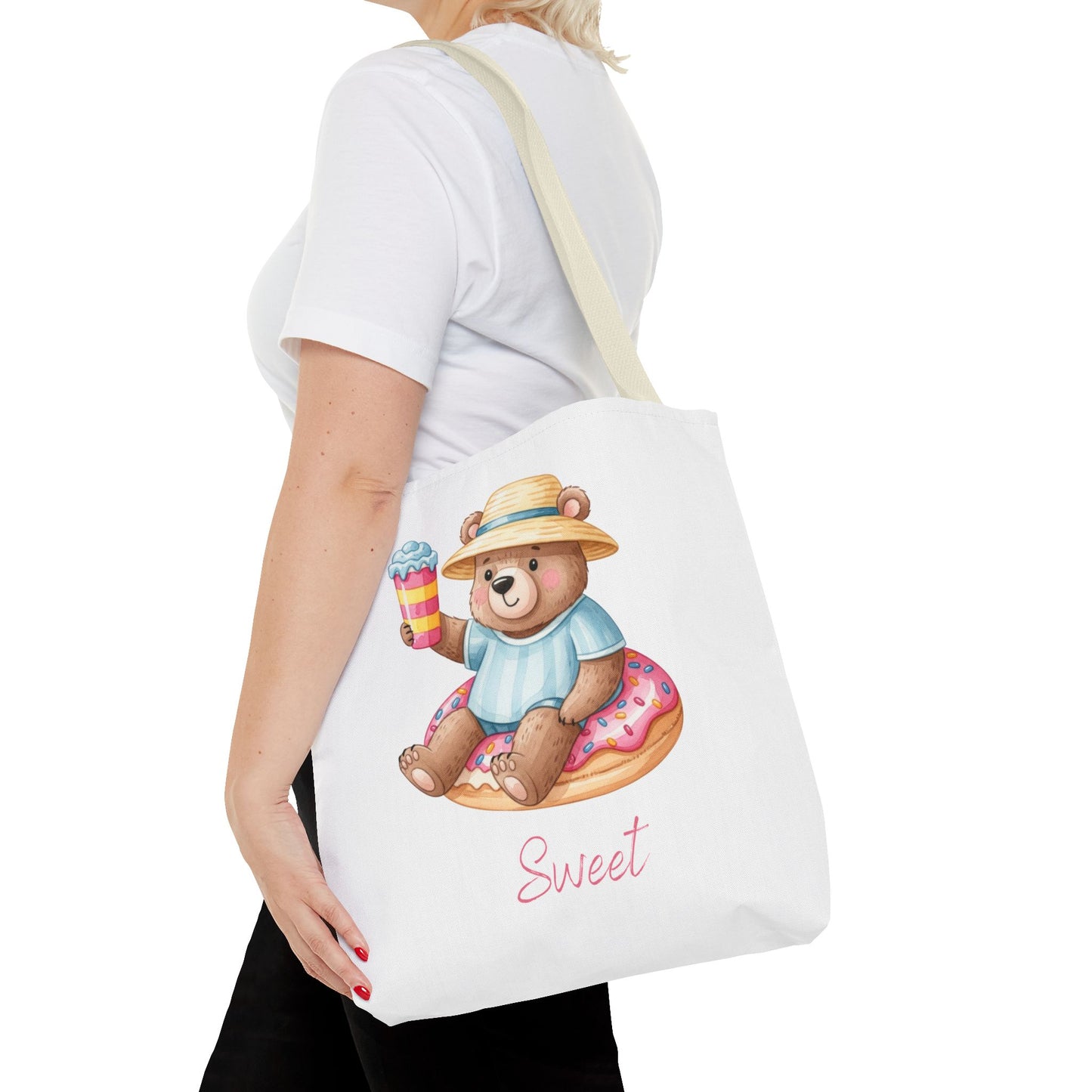 Sweet Bear Beach Tote - Cute Summer Teddy on Donut Float