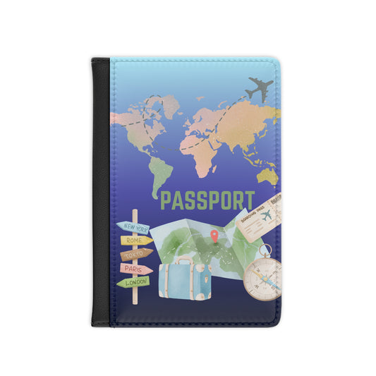 Travel Map Passport Cover — World Map, Compass & Luggage Design