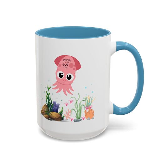 Pink squid cartoon with love Coffee Mug