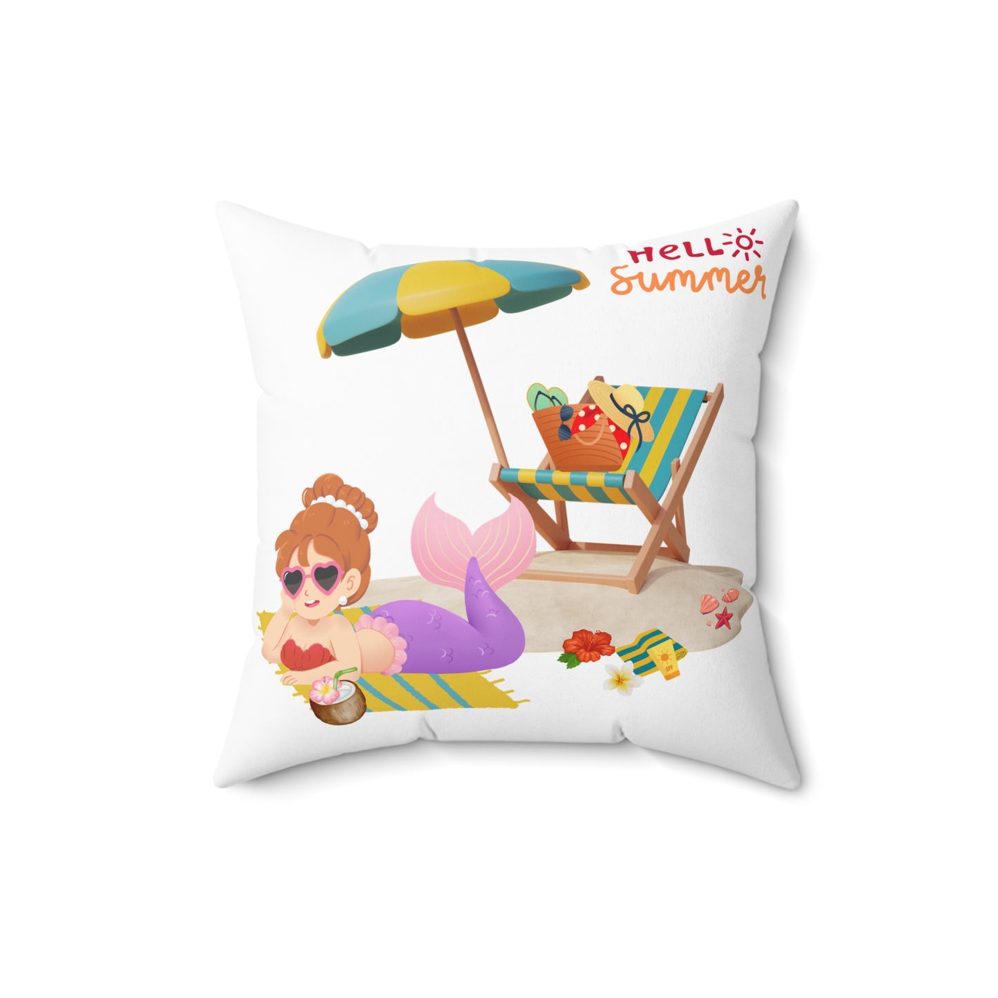 The mermaid and her school fish Spun Polyester Square Pillow