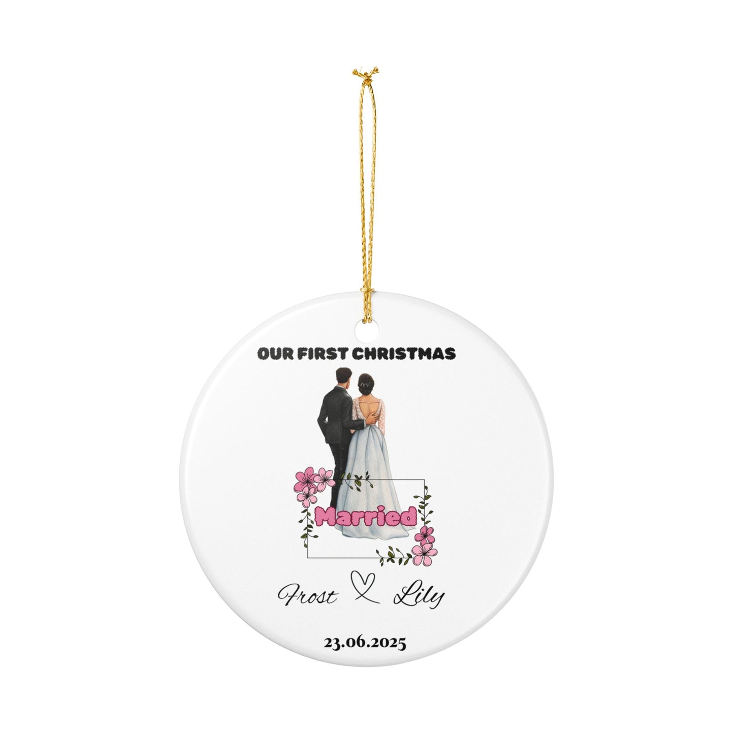 Personalized Wedding Ornament, Keepsake Decoration, First Christmas as Married Couple, Custom Holiday Decor, Engagement Gift, Newlywed [...]