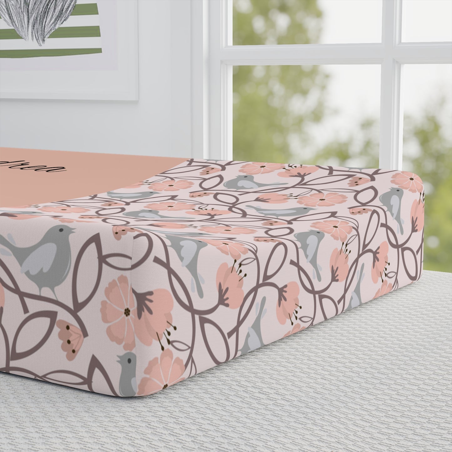 Floral Chick Baby Changing Pad Cover — Personalized Nursery Changing Pad Cover