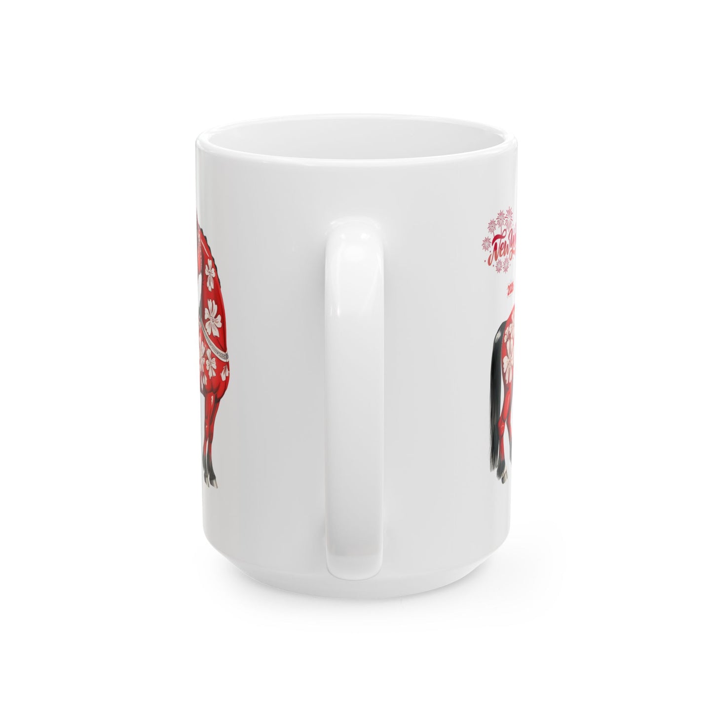 Personalized Red Floral Cow Mug — Custom Name Ceramic Coffee Cup (11oz/15oz)