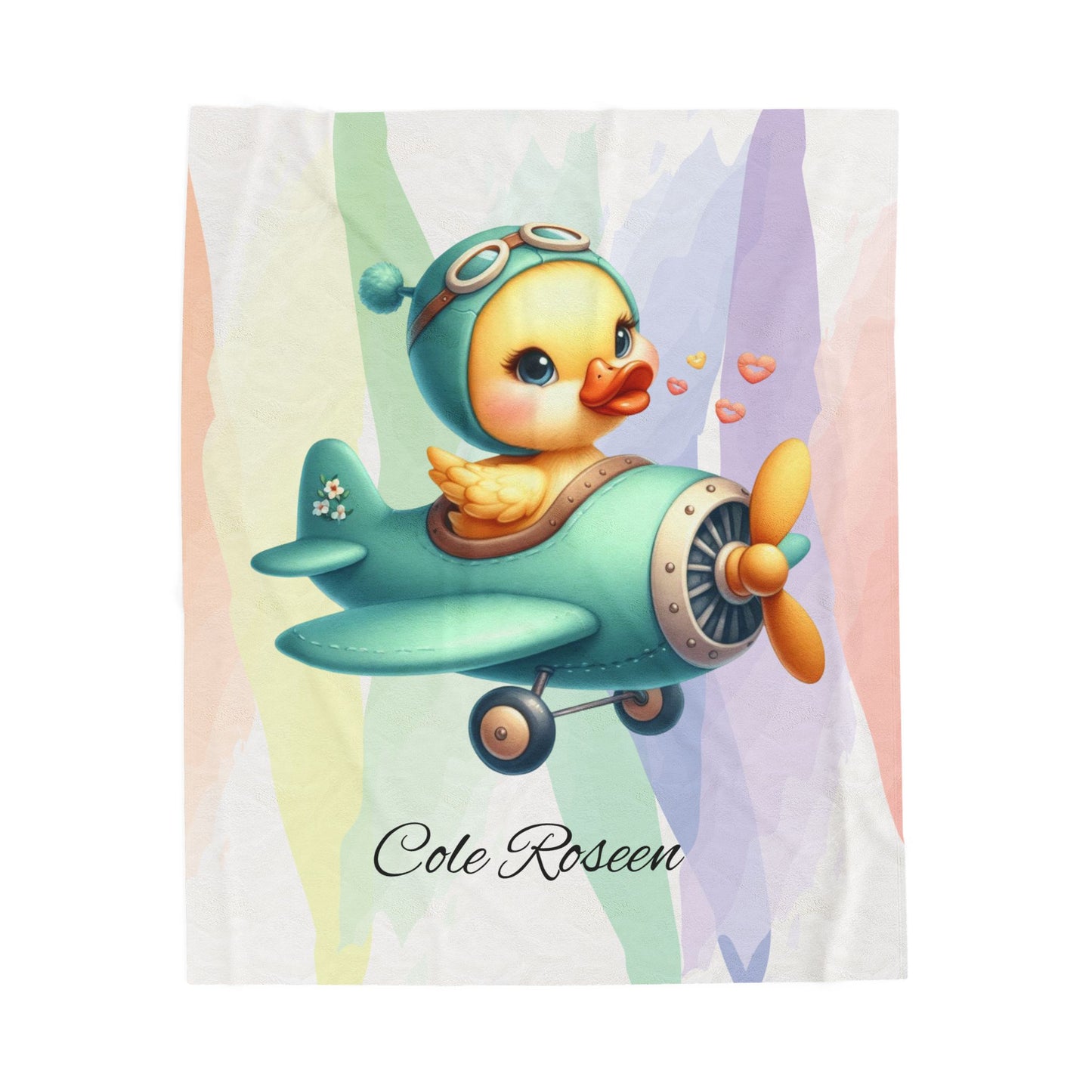 Cozy Velveteen Plush Blanket with Cute Duckling Airplane Design, Personalized Baby Gift, Nursery Decor, Kids Blanket, Baby Shower Present