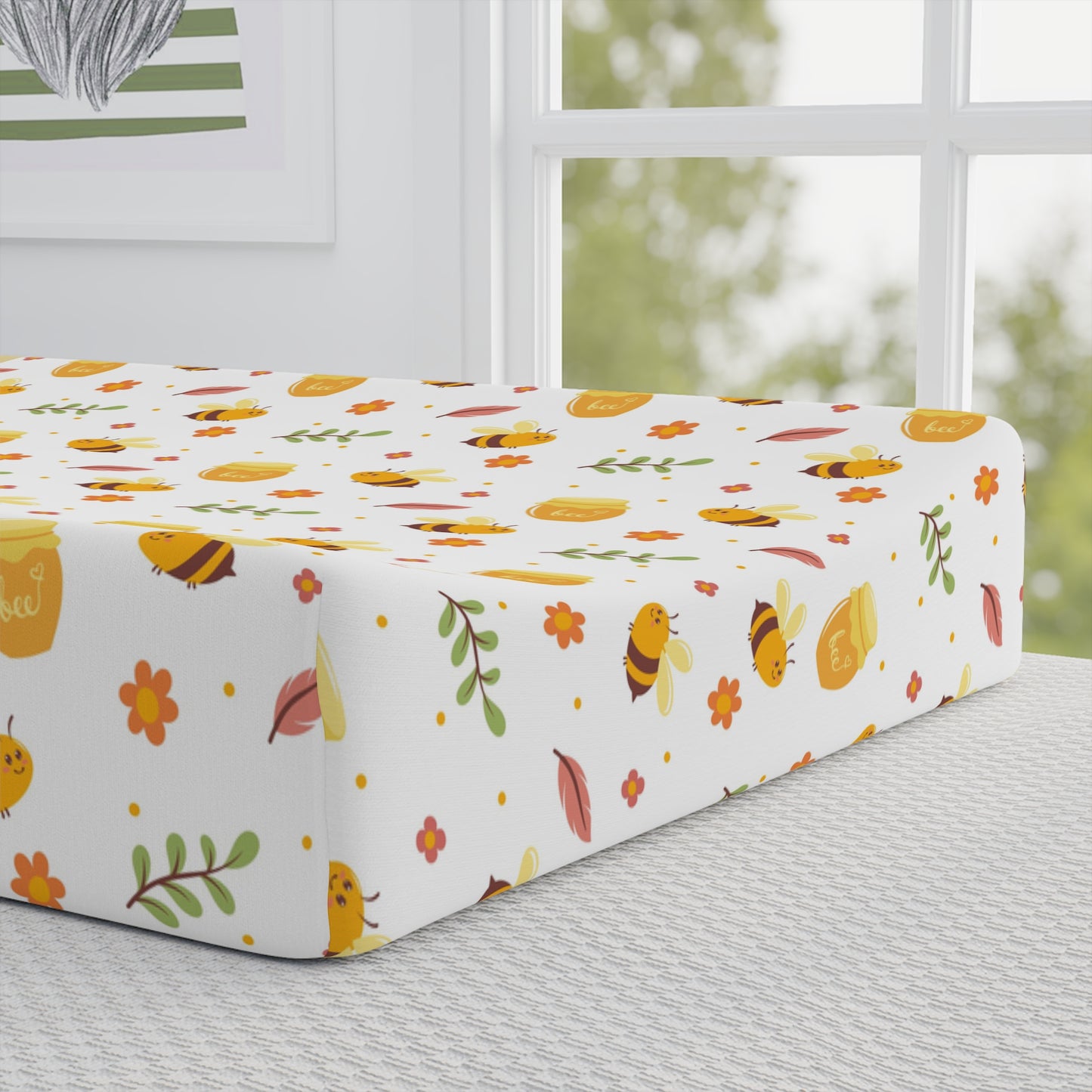 Bee Baby Changing Pad Cover — Personalized Floral Bumblebee Nursery Protector