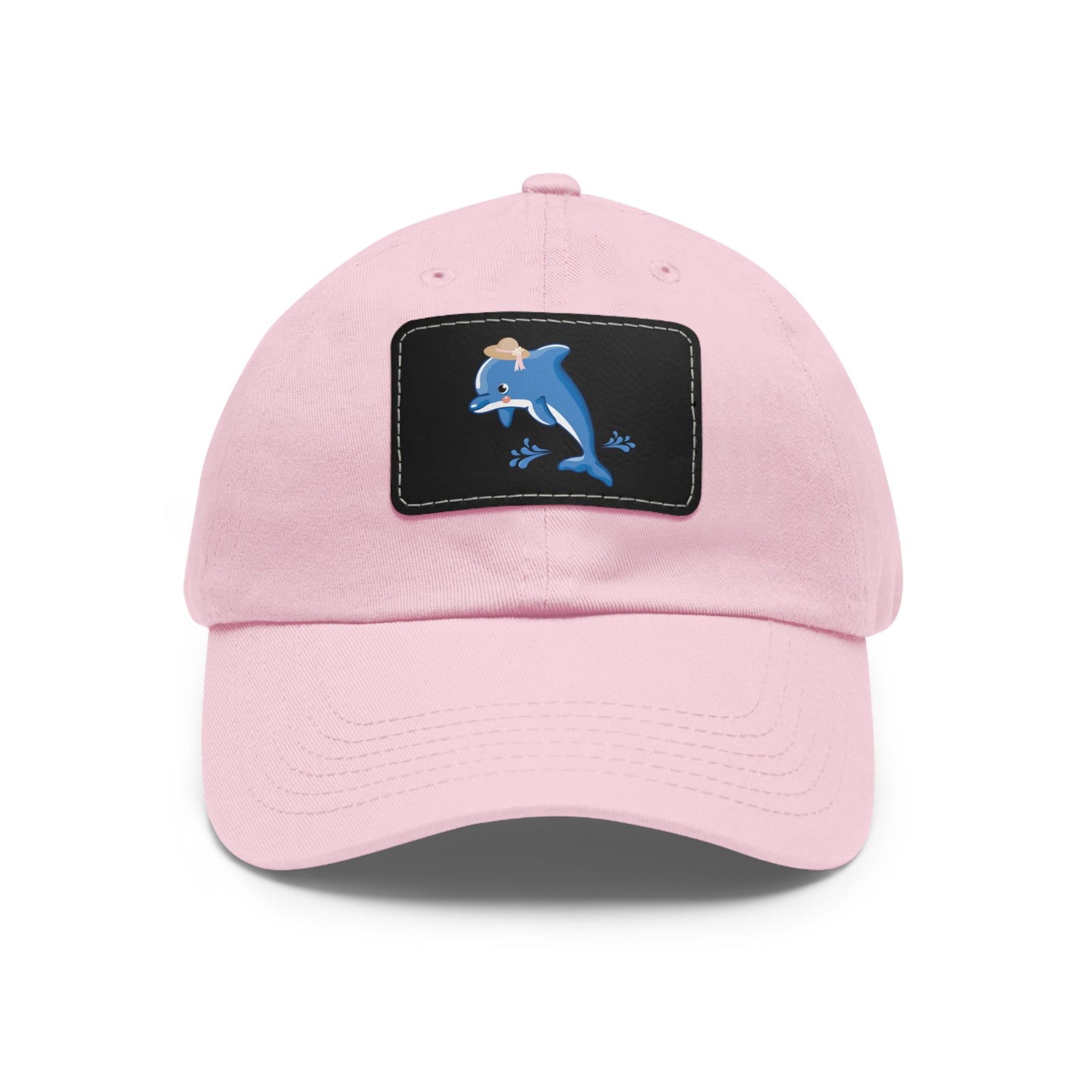 DDolphin wearing a straw hat with stylized water splashes ad Hat with Leather Patch (Rectangle)