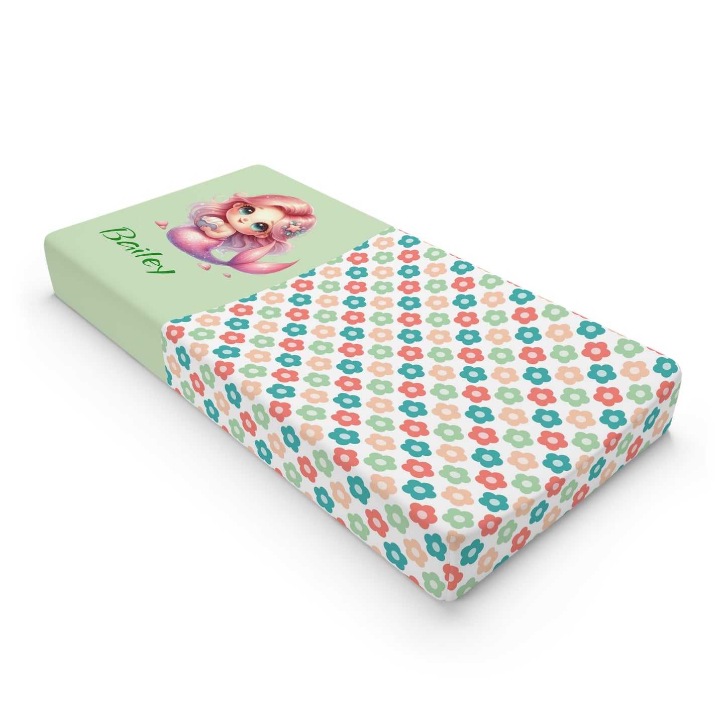 Floral Bunny Baby Changing Pad Cover — Personalized Newborn Nursery Decor