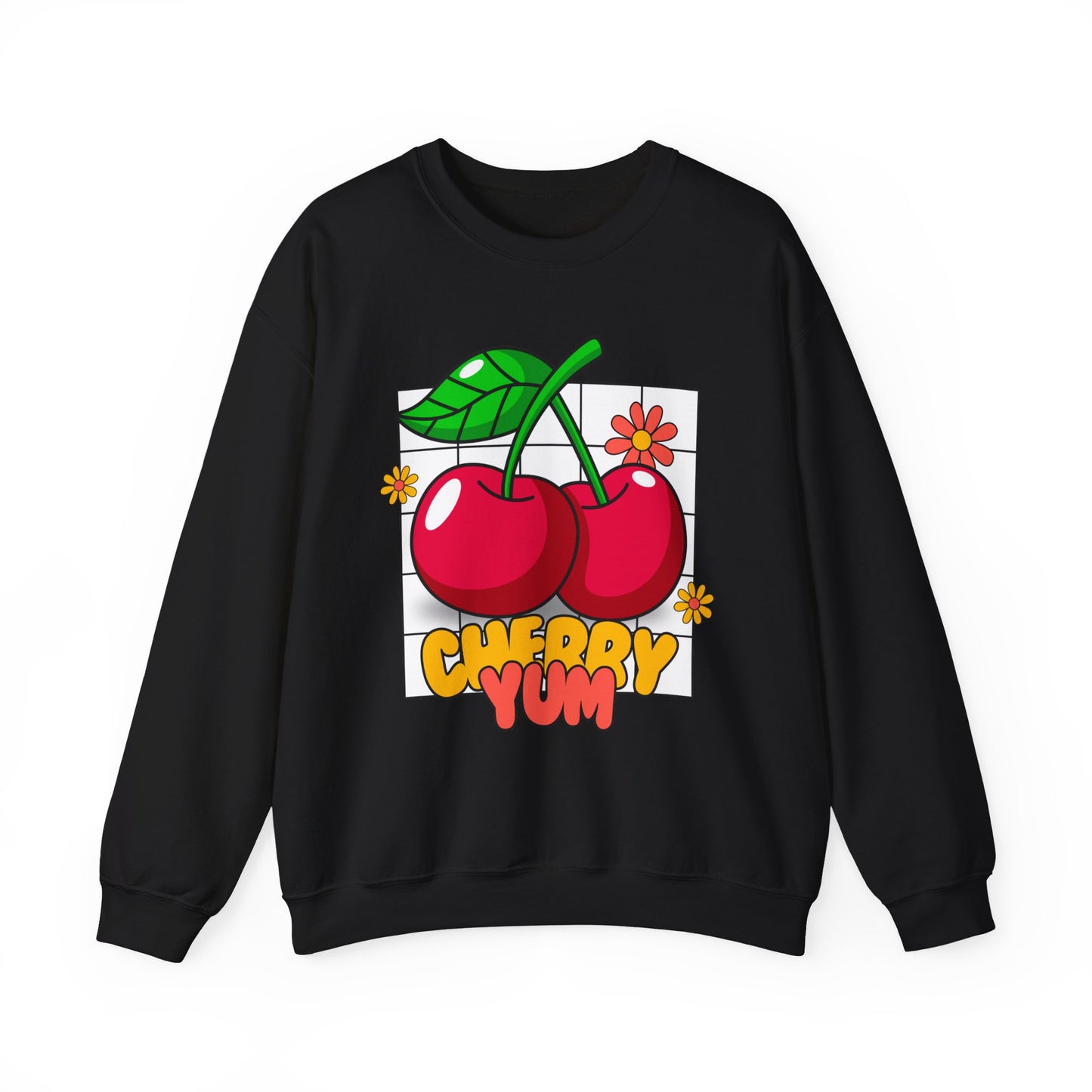 Cherry Yum Graphic Crewneck Sweatshirt | Cozy Unisex Sweater for Casual Wear, Gifts, Summer Vibes, Trendy Fashion, Foodie Apparel