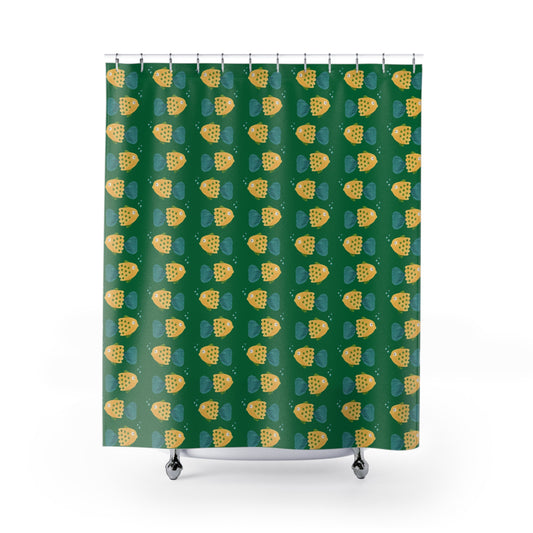 Tropical Pineapple Shower Curtain — Green Patterned Fruit Bath Decor