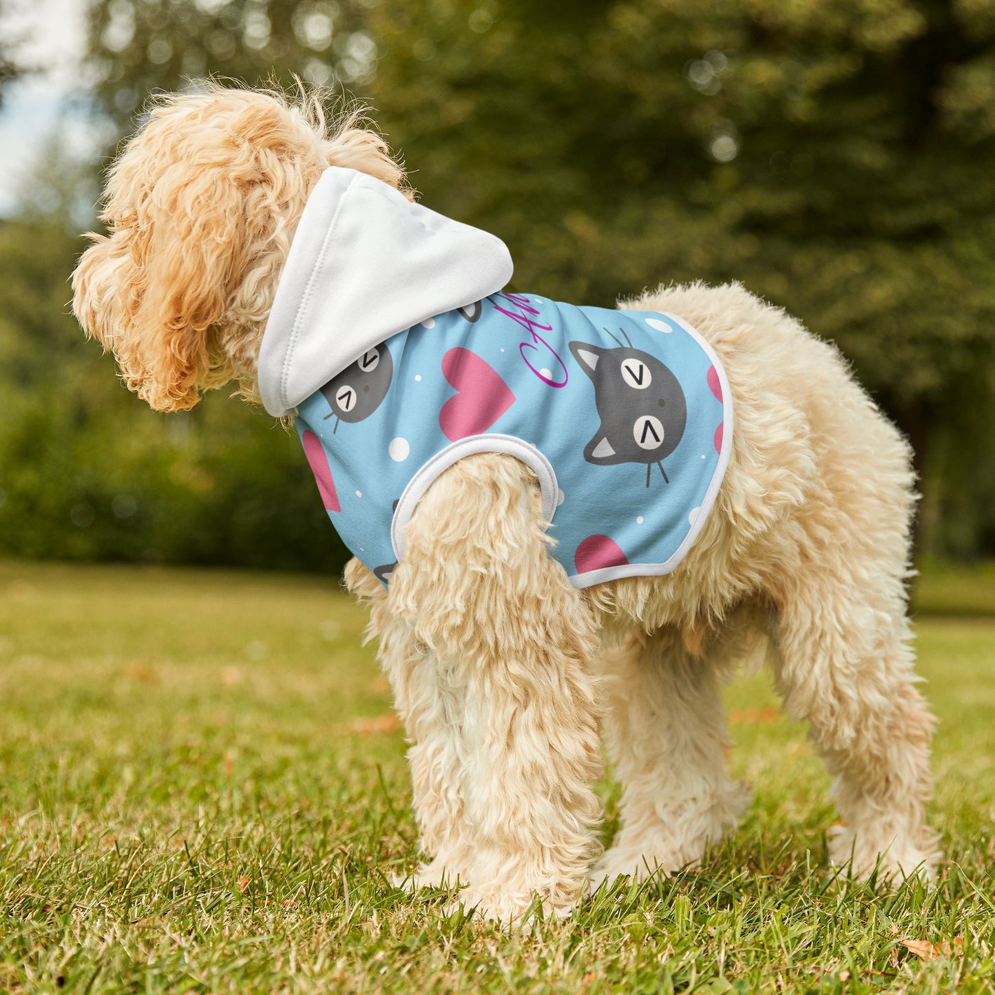 Personalized Cat Heart Pet Hoodie — Cute Blue Cat Pattern Dog & Cat Hoodie