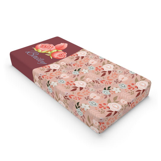 Floral Rose Baby Changing Pad Cover - Blush Pink Nursery Décor