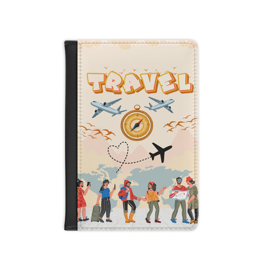 Travel Passport Cover – Illustrated Plane, Compass & Adventure Design
