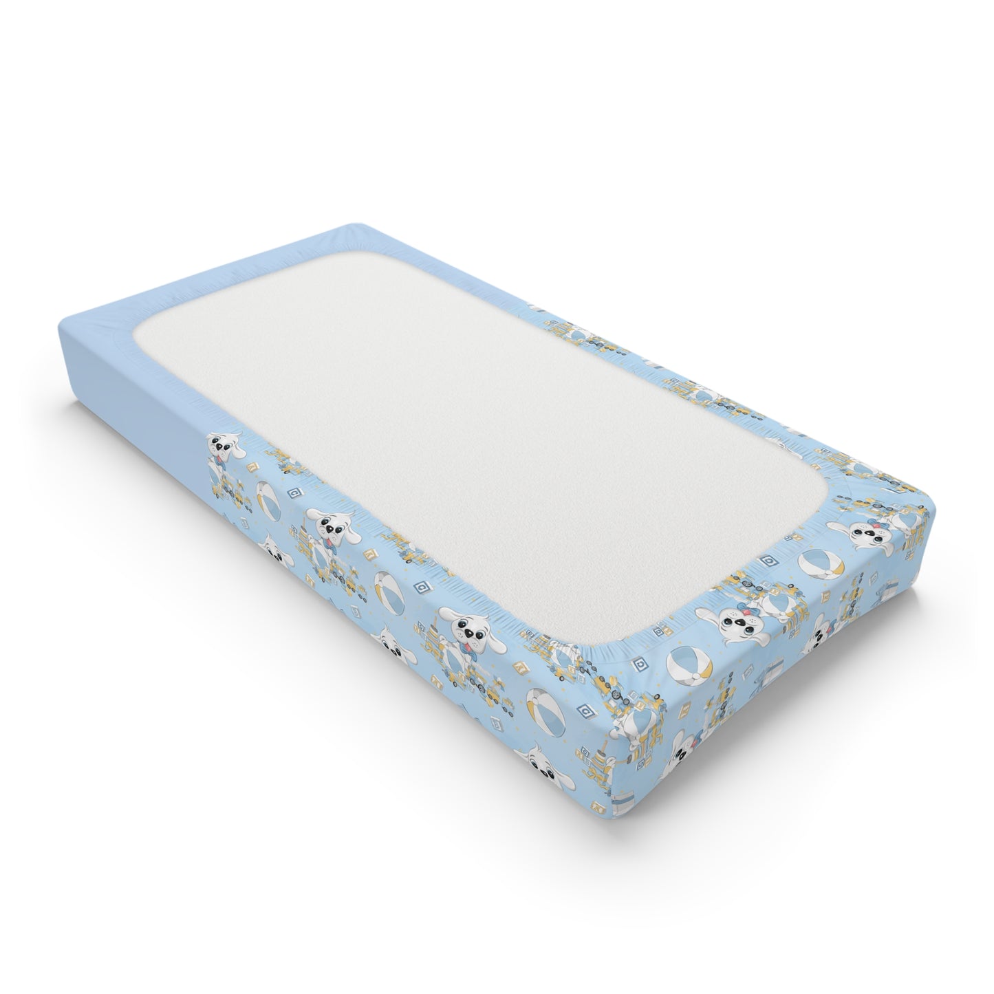 Personalized Blue Puppy Baby Changing Pad Cover — Custom Name Nursery Accessory