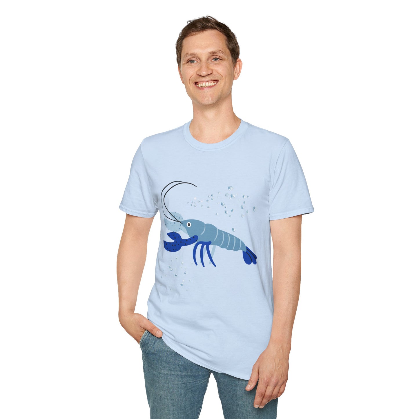 Blue Lobster Unisex Softstyle T-Shirt, Seafood Lover Tee, Summer Casual Wear, Beach T-Shirt, Gift for Foodies