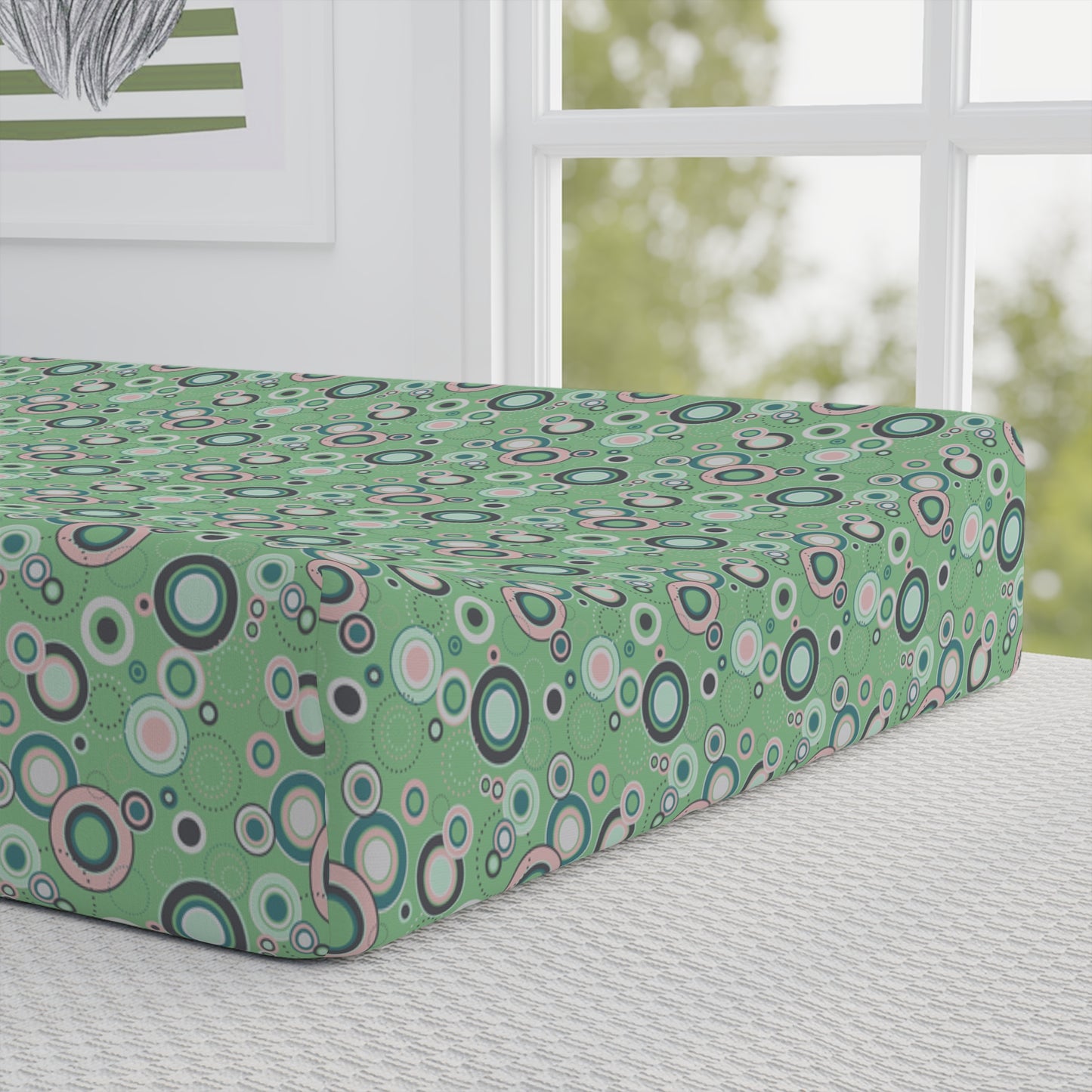 Baby Changing Pad Cover – Green Floral & Red Fox Nursery Print