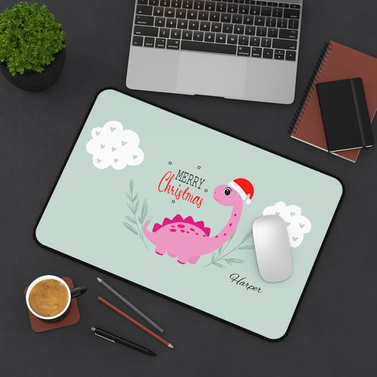 Dinosaur Christmas Desk Mat - Personalized Cute Desk Accessories, Home Office Gift, Playful Holiday Decor, Fun Kids Room Addition