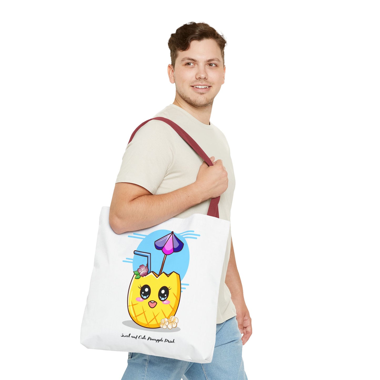 Pineapple Picnic Tote Bag — Cute Kawaii Tropical Drink Design